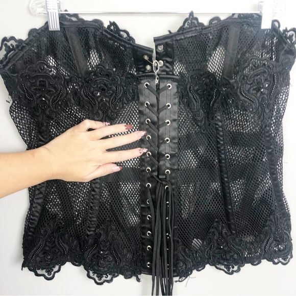 TOP DRAWER | DAISY CORSETS Beaded Lace/Mesh Lace Up Black Corset Women’s Size 3X - Picture 8 of 11